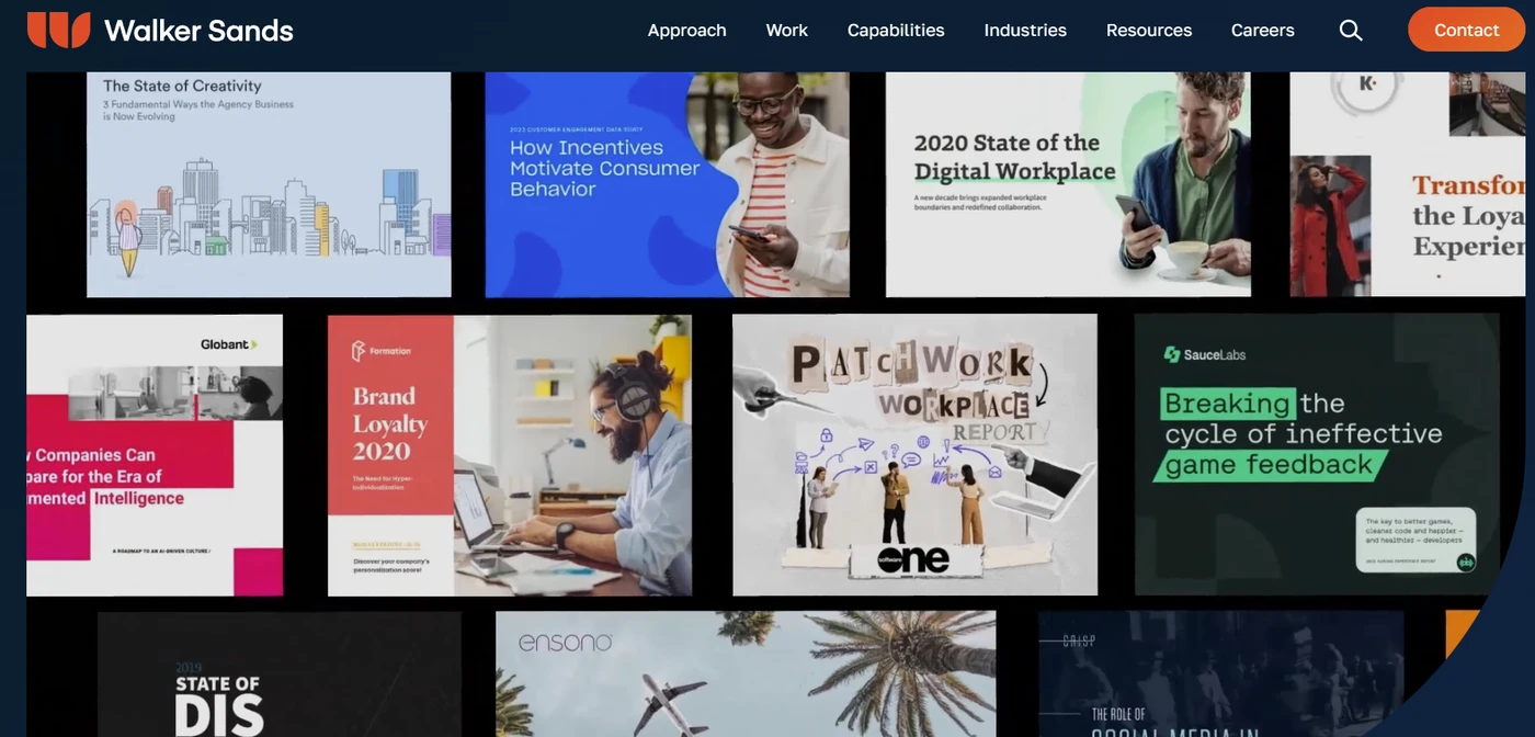 Walker Sands homepage showcasing client content projects