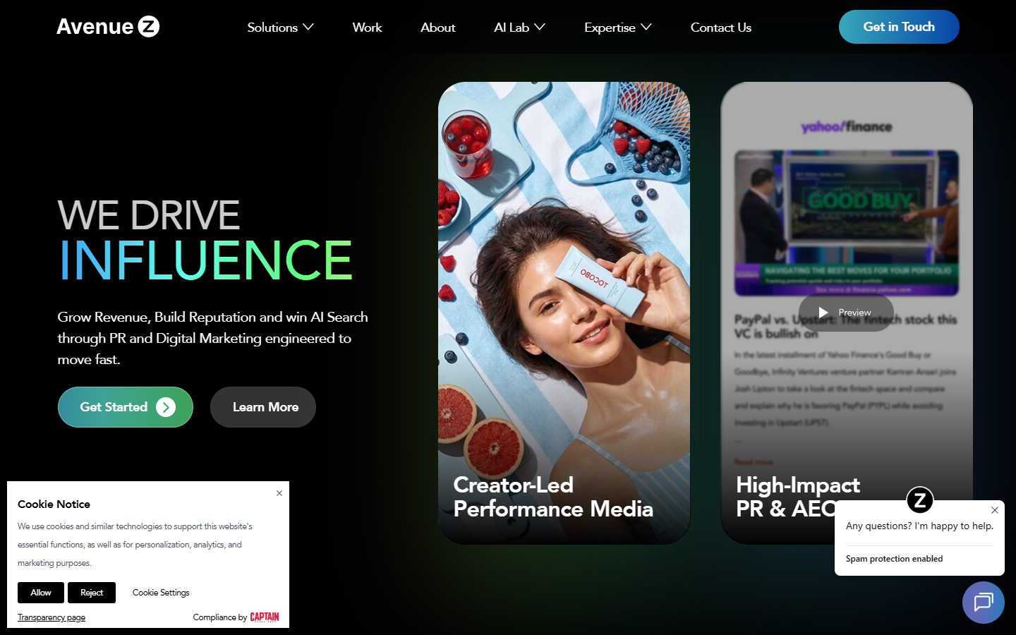 Avenue Z homepage captured for the New York AEO and GEO agency comparison in September 2026