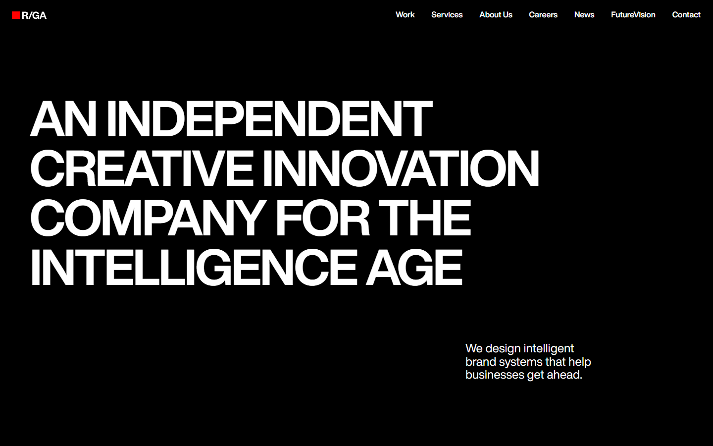 R/GA homepage captured for the New York AEO and GEO agency comparison in September 2026