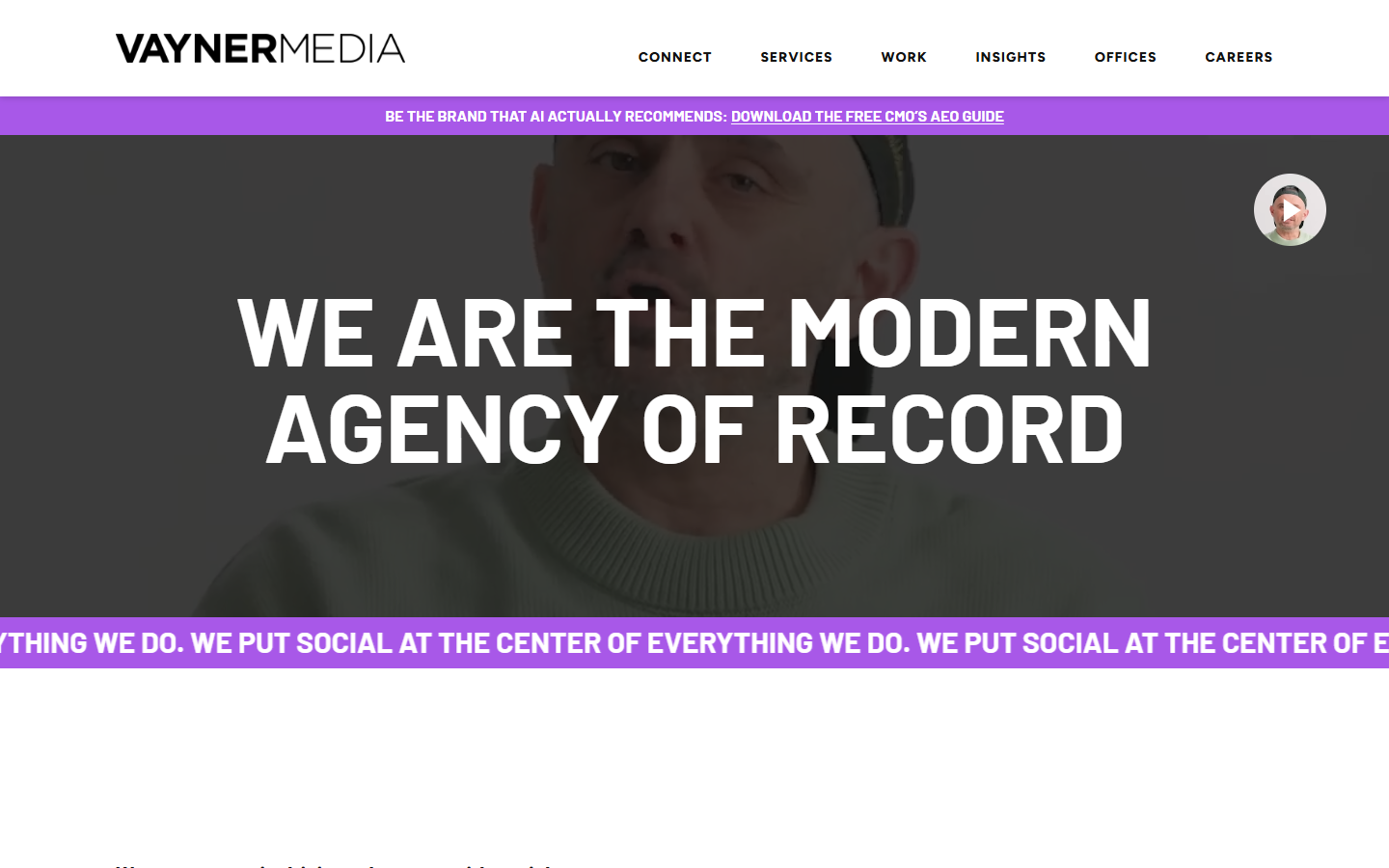 VaynerMedia homepage captured for the New York AEO and GEO agency comparison in September 2026