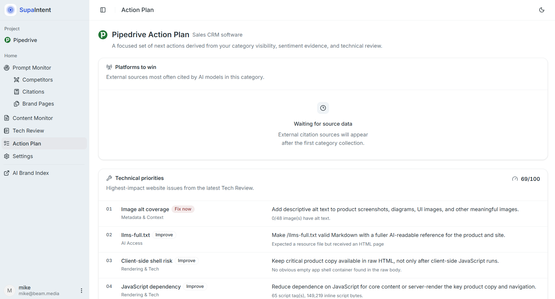 Action Plan product screen screenshot