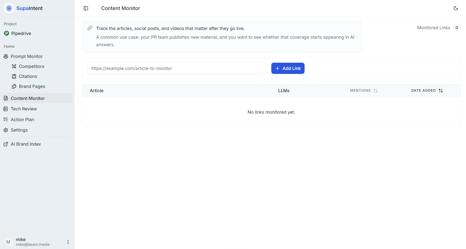 Content Monitor product screen screenshot